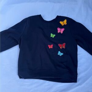 Navy Sweatshirt with Colorful Butterfly Accents